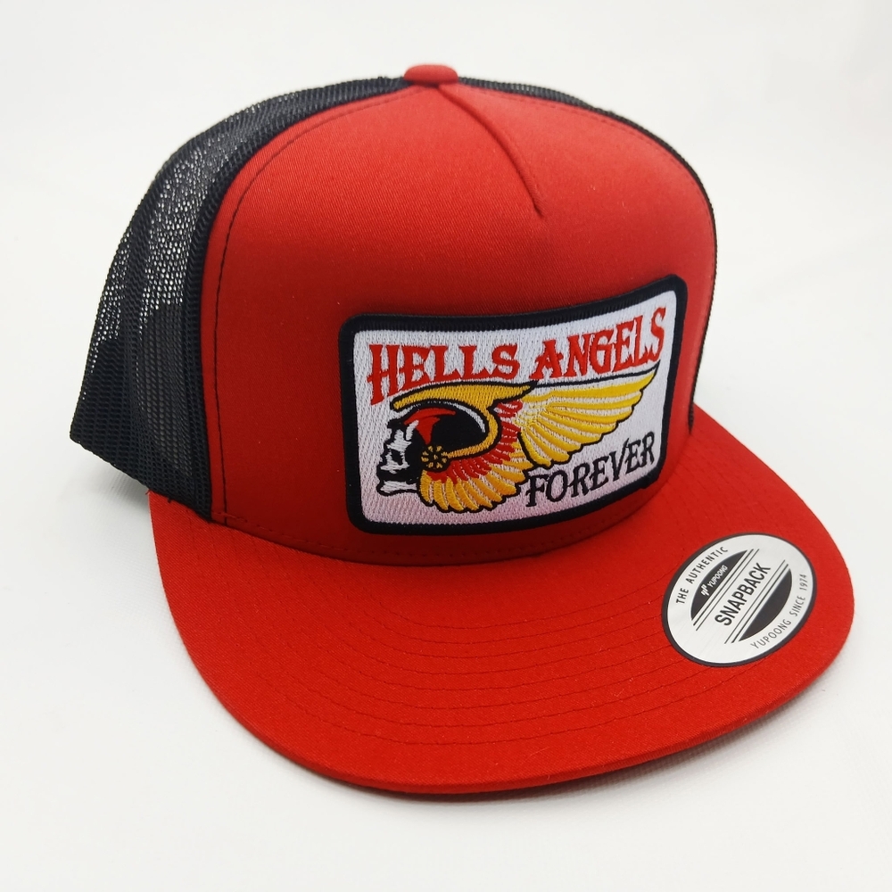Hells Angels Embroidered Patch Flat Bill Trucker Mesh Snapback Cap Hat